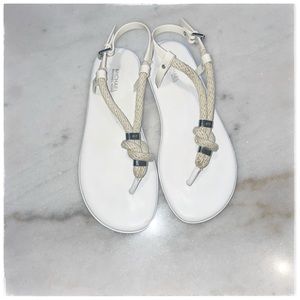 MICHAEL KORS Holly Sandal in Optic White, Rope Sandals, Size 7, Silver Hardware